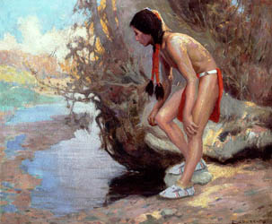Loinclothed hobby; Obr�zek dne - the picture od the day - �awa rel -  Eanger Irving Couse  - In Ambush, 1915-1916, Oil on canvas