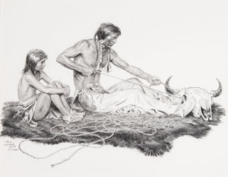 Loinclothed hobby; Obr�zek dne - the picture od the day - �awa rel -  Tom Lovell, The Lariat Maker, 1987 