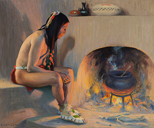 Loinclothed hobby; Obr�zek dne - the picture od the day - �awa rel - Eanger Irving Couse, A Pueblo Fireplace, 1917    