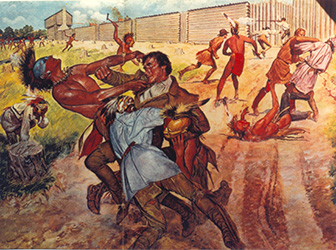 Loinclothed hobby; Obr�zek dne - the picture od the day - �awa rel -  Hugh Charles McBarron, Daniel Boone Battling Shawnee Indians Outside The Fort Of Boonesborough 