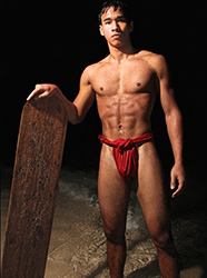 Loinclothed hobby; Obr�zek dne - the picture od the day - �awa rel - Chaz wearing malo only, Traditional Hawaiian skimpy swimwear, original surfing.   