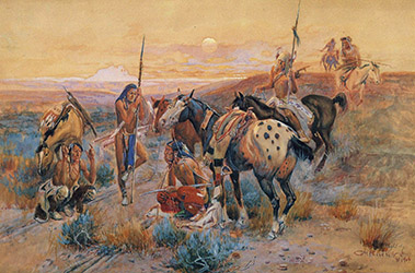 Loinclothed hobby; Obr�zek dne - the picture od the day - �awa rel - Charles Marion Russell, First wagoon trail, 1908 