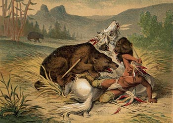 Loinclothed hobby; Obr�zek dne - the picture od the day - �awa rel - A Pawnee Indian Attacked by Bears 