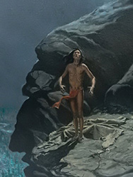 Loinclothed hobby; Obr�zek dne - the picture od the day - �awa rel - Ernest Berke, Oil on Canvase - Indian on a Cliff 