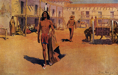 Loinclothed hobby; Obr�zek dne - the picture od the day - �awa rel - Ernest Berke, Oil on Canvase - Indian on a Cliff 