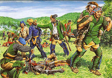 Loinclothed hobby; Obr�zek dne - the picture od the day - �awa rel - Art of  Gary Zaboly.The Northern Colonies 1724-1764 showing Jacob in the center of an illustration depicting the Aftermath of the Battle Near Old Fort Anne, August 1758. 
