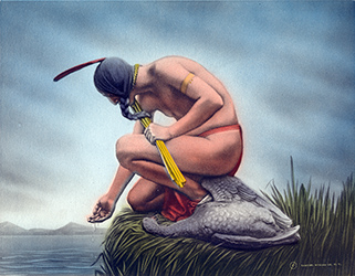 Loinclothed hobby; Obr�zek dne - the picture od the day - �awa rel - Samuel Schiff Co. N.Y. - Indian by Waters Edge 