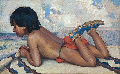 Loinclothed hobby; Obr�zek dne - the picture od the day - �awa rel - Couse Eanger Irving, Indian boy on a hilltop