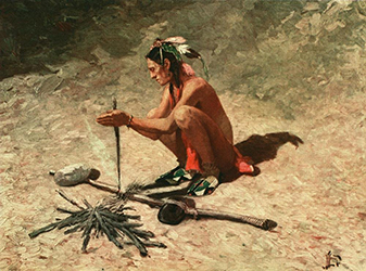 Loinclothed hobby; Obr�zek dne - the picture od the day - �awa rel - Herbert M. Herget, Native American Man Starting Fire