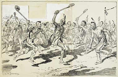 Loinclothed hobby; Obr�zek dne - the picture od the day - �awa rel - Charles William Jefferys, Indians Playing Lacrosse