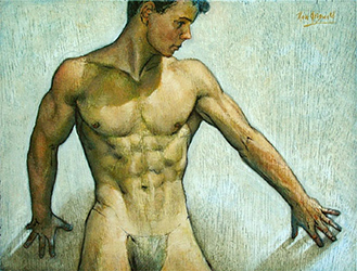 Loinclothed hobby; Obr�zek dne - the picture od the day - �awa rel - Ron Griswold, Nude -  Against the Wall