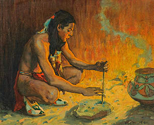 Loinclothed hobby; Obr�zek dne - the picture od the day - �awa rel -  E. Irving Couse, Drilling Turquoise
