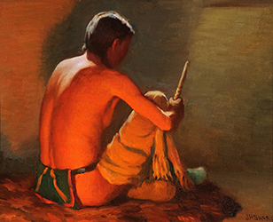 Loinclothed hobby; Obr�zek dne - the picture od the day - �awa rel -  Joseph Henry Sharp, Indian Portrait by Moonlight & Firelight