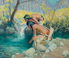 Loinclothed hobby; Obr�zek dne - the picture od the day - �awa rel -  W.I. Couse, Trout Stream