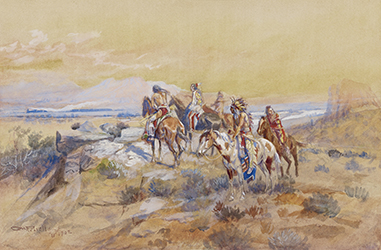 Loinclothed hobby; Obr�zek dne - the picture od the day - �awa rel -  Charles Marion Russell, Watching the iron horse, 1902