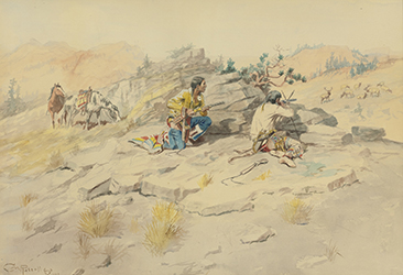 Loinclothed hobby; Obr�zek dne - the picture od the day - �awa rel -  Charles Marion Russell, Indians stalking elk, 1897