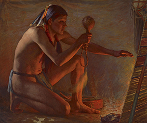 Loinclothed hobby; Obr�zek dne - the picture od the day - �awa rel - Joseph Henry Sharp, Firelight (Francisco Martinez)