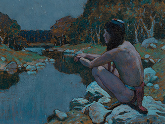 Loinclothed hobby; Obr�zek dne - the picture od the day - �awa rel - Eanger I. Couse, Indian by Stream 