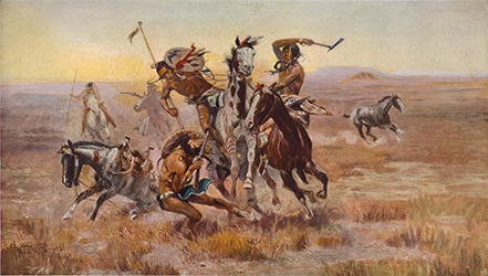 Loinclothed hobby; Obr�zek dne - the picture od the day - �awa rel - Charles Marion Russell <br> When Blackfeet and Sioux Meet 