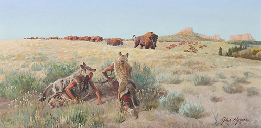 Loinclothed hobby; Obr�zek dne - the picture od the day - �awa rel - John Ford Clymer, Stalking Buffalo