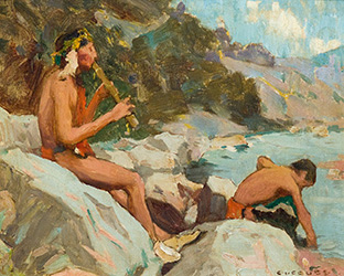 Loinclothed hobby; Obr�zek dne - the picture od the day - �awa rel - Eanger Irving Couse, Harmony ~ 1906