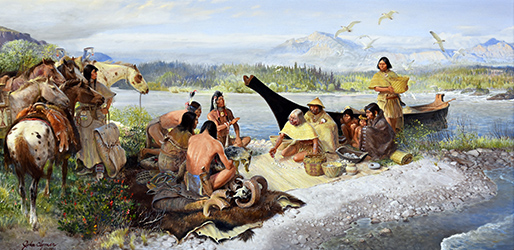 Loinclothed hobby; Obr�zek dne - the picture od the day - �awa rel - John Clymer, Trading on The Columbia