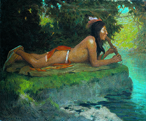 Loinclothed hobby; Obr�zek dne - the picture od the day - �awa rel -  Eanger Irving Couse, Indian Playing Flute 