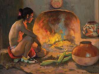 Loinclothed hobby; Obr�zek dne - the picture od the day - �awa rel -  E.I. Couse, Firelight