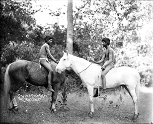 Loinclothed hobby; Obr�zek dne - the picture od the day - �awa rel - Lee Moorhouse photographs, Cayuse Indian boys stripped for racing with horses