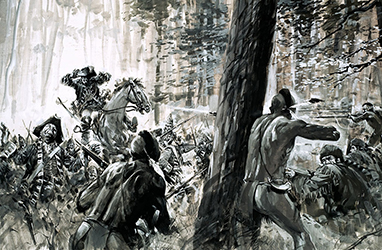 Loinclothed hobby; Obr�zek dne - the picture od the day - �awa rel - Art of Graham Coton, General Braddock Ambushed in 1765 