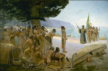 Loinclothed hobby; Obr�zek dne - the picture od the day - �awa rel - Art of Edwin Willard Deming, The Landfall of Jean Nicolet