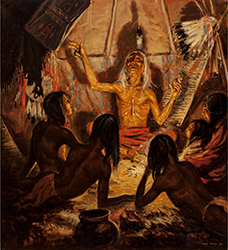 Loinclothed hobby; Obr�zek dne - the picture od the day - �awa rel - Art of Ernest Berke, Blackfoot Story Teller, 1960 