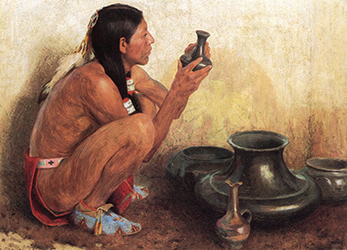 Loinclothed hobby; Obr�zek dne - the picture od the day - �awa rel - Irving Couse, San Juan Pottery, 1911