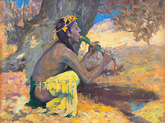 Loinclothed hobby; Obr�zek dne - the picture od the day - �awa rel - Eanger Irving Couse, Autumn Flute Song, 1924