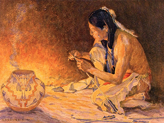 Loinclothed hobby; Obr�zek dne - the picture od the day - �awa rel - Eanger Irving Couse, Firelight 