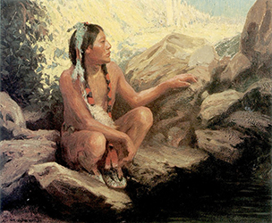 Loinclothed hobby; Obr�zek dne - the picture od the day - �awa rel - Eanger Irving Couse, The Rockbound Pool