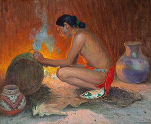 Loinclothed hobby; Obr�zek dne - the picture od the day - �awa rel - Eanger Irving Couse, Indian by Firelight 