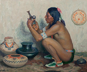 Loinclothed hobby; Obr�zek dne - the picture od the day - �awa rel - Eanger Irving Couse, Ben Examining the Pots