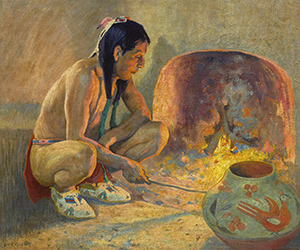 Loinclothed hobby; Obr�zek dne - the picture od the day - �awa rel - Eanger Irving Couse, Pueblo Fireplace, 1920