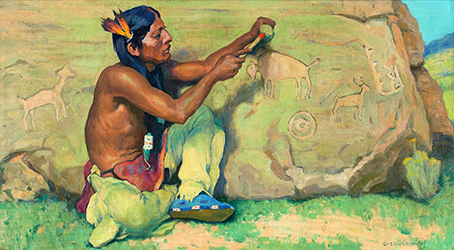 Loinclothed hobby; Obr�zek dne - the picture od the day - �awa rel - Eanger Irving Couse, Pictographs, 1934