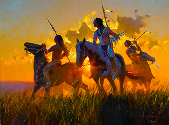 Loinclothed hobby; Obr�zek dne - the picture od the day - �awa rel - Art of Dan Mieduch, Warriors at Sunrise