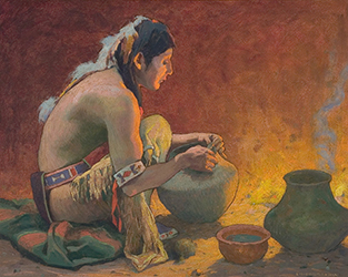 Loinclothed hobby; Obr�zek dne - the picture od the day - �awa rel - Art of Eanger Irving Couse, Mending the Jar