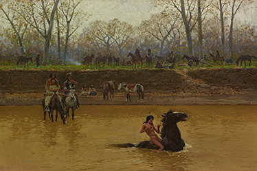 Loinclothed hobby; Obr�zek dne - the picture od the day - �awa rel - Art of Henry Fran�ois Farny, Fording the Stream