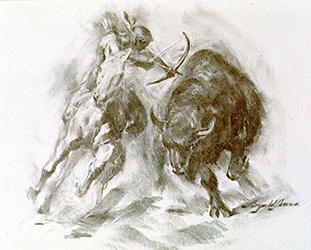 Loinclothed hobby; Obr�zek dne - the picture od the day - �awa rel - Art of Reynbold Brown, Atacking Buffalo