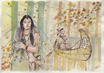 Loinclothed hobby; Obr�zek dne - the picture od the day - �awa rel - Art of Lele Vianello, Indiani, Squaw e canoa