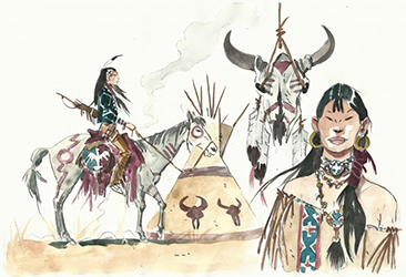 Loinclothed hobby; Obr�zek dne - the picture od the day - �awa rel - Art of Lele Vianello, Indiani, Squaw e guerriero a cavallo