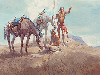 Loinclothed hobby; Obr�zek dne - the picture od the day - �awa rel - Art of Newman Myrah,  Trackers, 1973