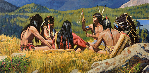 Loinclothed hobby; Obr�zek dne - the picture od the day - �awa rel - Art of Grismer Dennis, Crow Pipe Ceremony