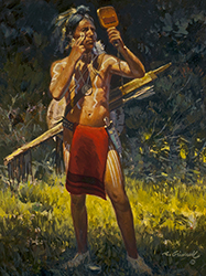Loinclothed hobby; Obr�zek dne - the picture od the day - �awa rel - Art of  Grinnell Roy - Standing Indian Putting on Warpaint