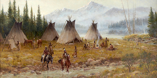 Loinclothed hobby; Obr�zek dne - the picture od the day - �awa rel - Art of Koerner W. H. D. - Art of John Walter Scott, Indian Encampment